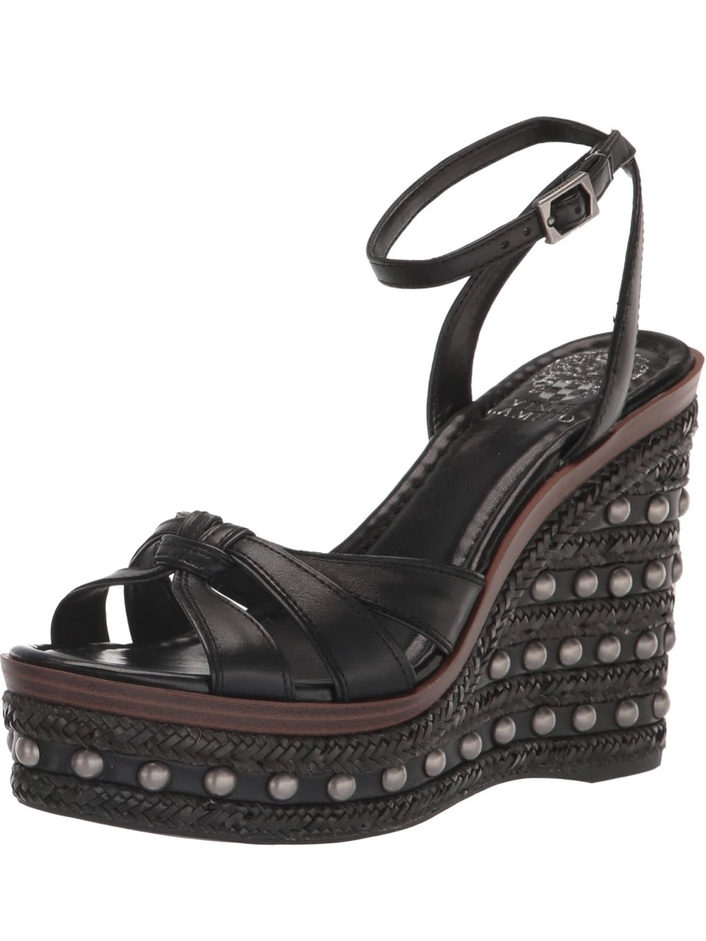 Vince Camuto Black Studded Braided Wedge Sandals